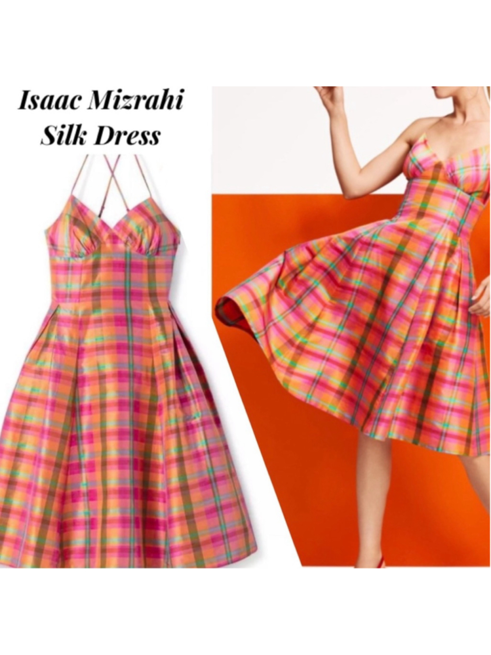 Isaac Mizrahi Plaid Silk Tea Dress Size M NWT